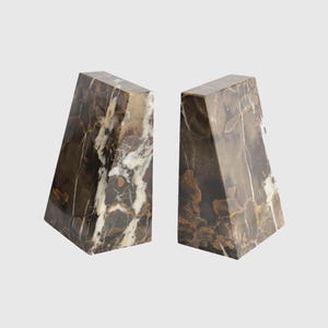 Brunner Brown Marble Bookends - Set of 2 | Modern Home Office Decor | Minimalist Marble Book ends | Heavy Luxury Bookends | Handmade
