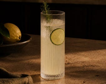 Fluted Highball Glasses – Ribbed Tall Drinking Glass Tumblers, Water & Cocktail Glass Set | Modern Glassware | Selene