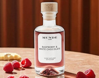 Diffuseur de framboises et de chocolat blanc | Verre premium, coffret cadeau, parfum d'ambiance