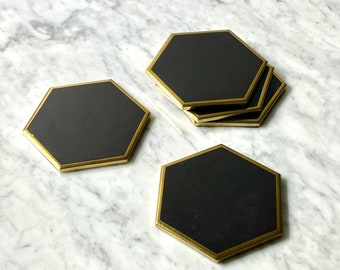 Black & Gold handgemachte Keramik Untersetzer - Set of 6 / Ausverkauf