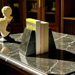 Handmade Brown Marble Bookends | Modern Home Office Decor | Set of 2 | Minimalist Marble Book ends | Heavy Luxury Bookends | Brunner | Gift