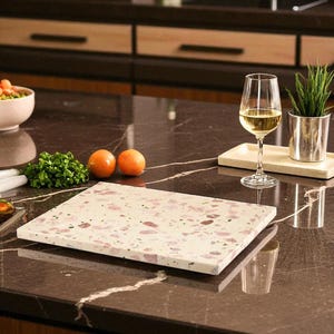 Rosa Terrazzo Rechteckiges Tablett : Großes Tablett (32 x 26 cm)