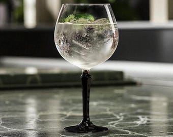 Vintage Inspired Black Stem Gin Glasses | Cocktail Glass Set | Gin Lover Gift | Noir