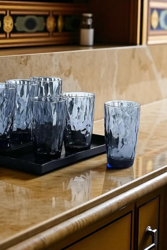 Blue Diamond Glass Tumblers: Soda-Lime, Elegant Set of 2/4/6 | Heera