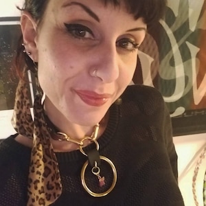 Red Leather Choker: Brass O-Rings, Ruby Charm, Interchangeable Pendants