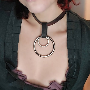 Double O ring add-on to Midnight Ruby collars. 1&quot; and 2&quot; solid brass and leather.