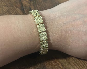 10mm Nugget bracelet plated gold/ oro laminado/Length: 8.0&quot;/width 10mm/ nugget bracelet