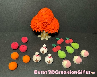 Árboles de otoño con animales de ACNH: bolsa de campana, manzana, pera, naranja, melocotón, cereza