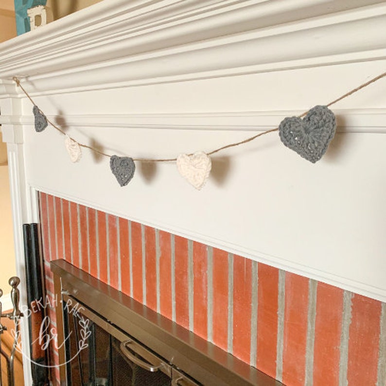 Neutral Heart Grey Heart Garland Heart Banner Valentines Farmhouse Crochet Heart Valentines Garland Heart Bunting Crochet Banner