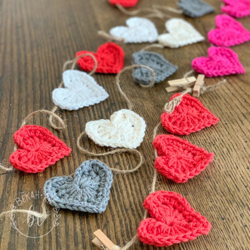 Neutral Heart Grey Heart Garland Heart Banner Valentines Farmhouse Crochet Heart Valentines Garland Heart Bunting Crochet Banner