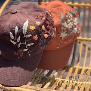 Hand embroidered hat for woman, custom flower cap, Adjustable cap