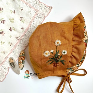 Embroidered baby bonnet, reversible bonnet for girl image 6