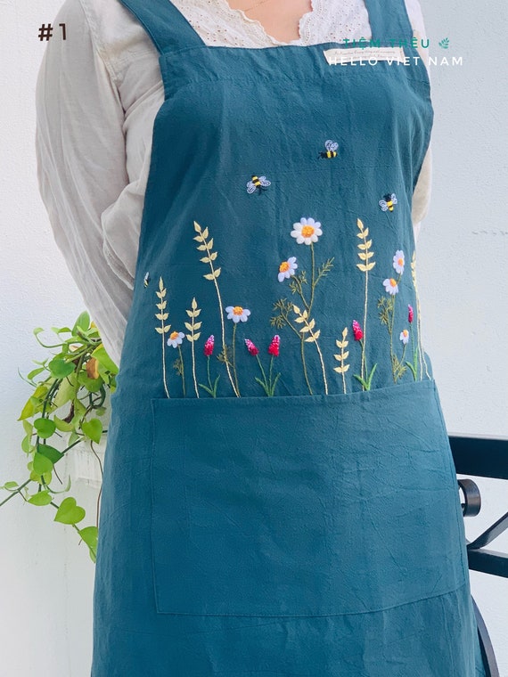 Personalized Linen Apron: Hand Embroidered Floral Pinafore - Etsy