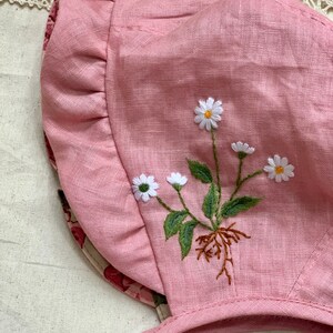 Embroidered baby bonnet, reversible bonnet for girl image 3