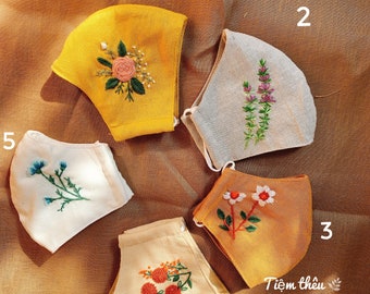 Buy 3 get 1 free any, hand embroidered linen mask, reusable and washed mask