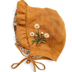 Embroidered baby bonnet, reversible bonnet for girl image 7
