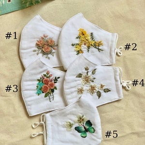 Hand Embroidered Linen Face Mask: 3-Layer White Mask with Filter Pocket