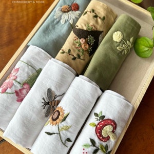 Personalized Embroidered Linen Handkerchief: Floral Cotton Hanky