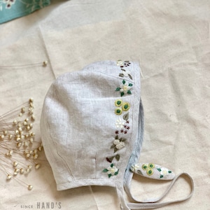 Hand Embroidered Linen Baby Bonnet: Floral Sun Hat
