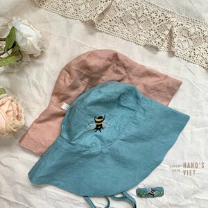 Hand Embroidered Baby Linen Sun Hat: Wide Brim Beach Bonnet