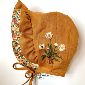Embroidered baby bonnet, reversible bonnet for girl image 5