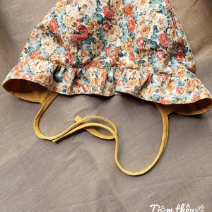 Embroidered baby bonnet, reversible bonnet for girl image 8