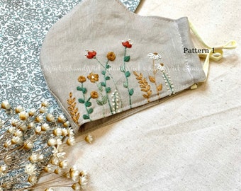 Hand Embroidered Linen Face Mask: Floral Design, Reusable