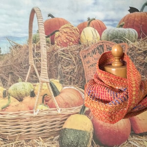 Personalised, embroidered, Irish handwoven Cotton chenille scarf woven in rich vibrant orange, yellow ochre colours