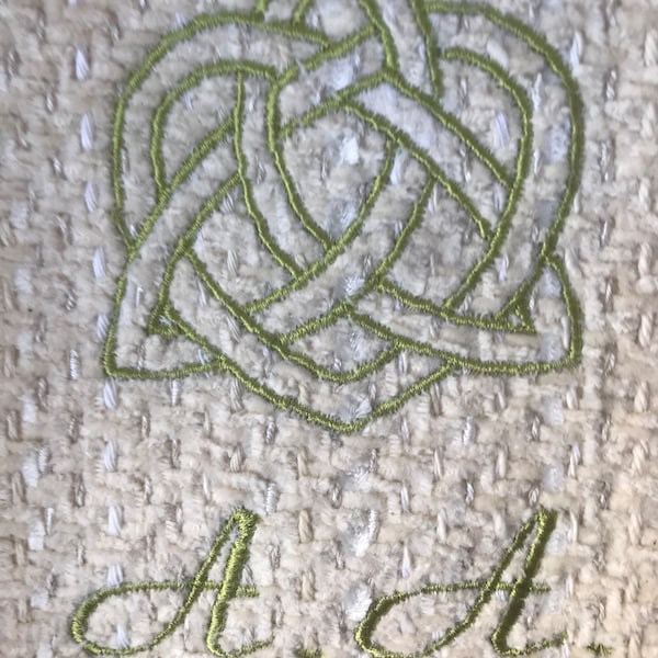 Handwoven in Ireland, Personalised embroidered Cotton chenille scarf  monogrammed, optional celtic motif or lettering/colour of your choice.