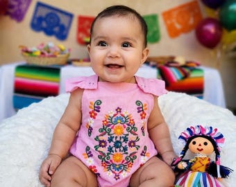Traditional Mexican Baby Onesie/Floral Embroidered Onesie/Handmade Baby Clothes/Cinco de Mayo