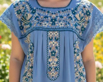Floral Embroidered Manta Blouses/Natural Cotton Mexican Artisan Top/Plus Size Boho Manta Blouse, Cool Ethnic Clothing/Gift for Her