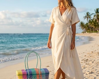 Mexican Handwoven Plastic Bag/Durable XL Bag/Handcrafted Tote Bag/Boho Beach Bag/Mexican Market Bag/Handwoven