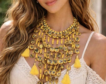 Mexican Necklace, Traditional Maxi Necklace, Clay Plate Necklace, Statement Necklace, Ladies Necklace, Bold Necklace, Handmade, Hand-Painted