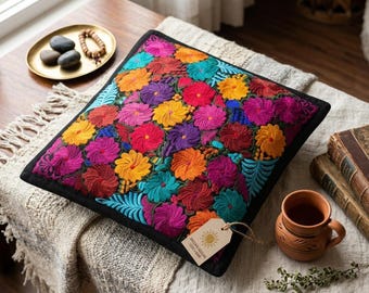 Decorative Pillow Cover/Mexican Floral Embroidered Pillow Cover/Traditional Bright Colors Pillow Cover/Cinco de Mayo