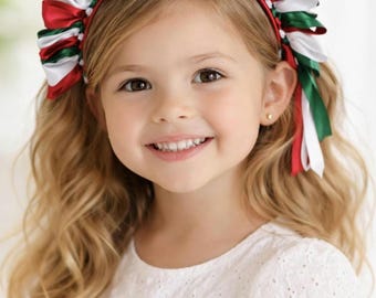 Handmade Tricolor Ribbon Headband/Traditional Mexican Headpiece for Girls/Accessory for National Holidays/May 5th