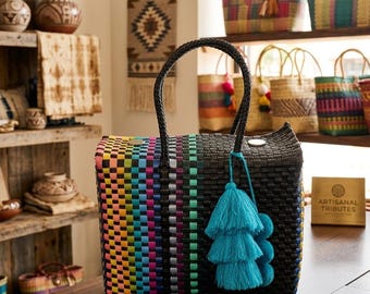 Mexican Handwoven/Mexican Lunchbox/Mexican Woven Tote Bags/Recycled Plastic Tote Bag/Handwoven Handbags/Artisanal Bags/Market Bags