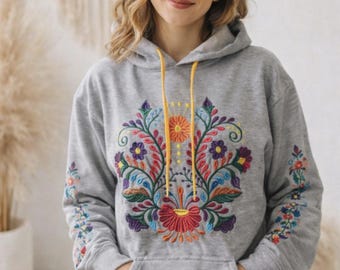 Floral Embroidered Sweatshirt/Handmade Sweatshirt Plus Size/Hoodie/Floral Hoodie/Made in Mexico