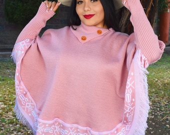 Mañanita/Cape with Sleeves/Traditional Mañanita/Handmade Poncho with Buttoned Collar/Cinco de Mayo/Mexican Poncho with Sleeves/