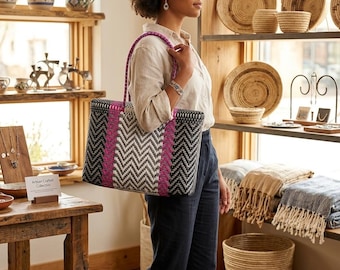 XL Lunch tote/handwoven lunchbox/Mexican lunch bag/handwoven artisan bag/recycled plastic tote/handwoven Handbags XL