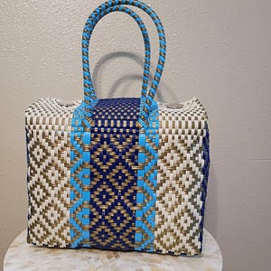 Mexican Handwoven/Mexican Lunchbox/Mexican Woven Tote Bags/Recycled Plastic Tote Bag/Handwoven Handbags/Handmade Bags/Market Bags