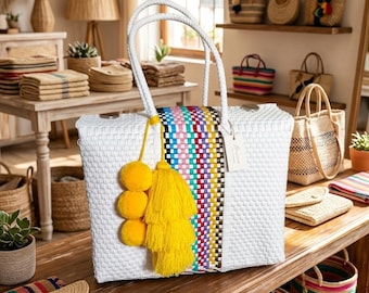 Mexican Handwoven/Mexican Lunchbox/Mexican Woven Tote Bags/Recycled Plastic Tote Bag/Handwoven Handbags/Artisanal Bags/Market Bags