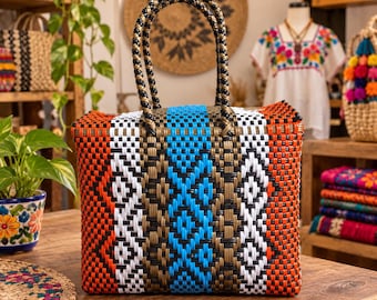 Mexican Handwoven/Mexican lunchbox/Bolsas Tejidas Mexicanas Tote/Recycled plastic tote bag/handwoven handbags/Bolsas Artesanales/Market Bags