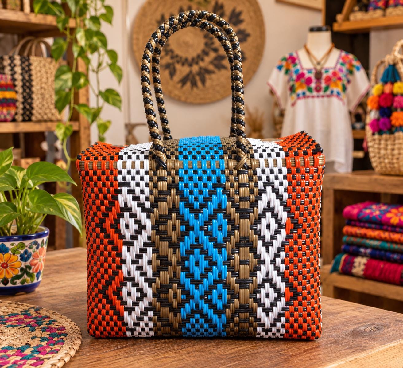 カラフル　カゴ　Mexico Mexican Plastic Woven Basket - Etsy