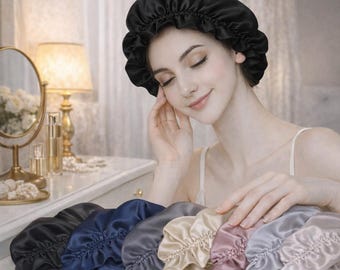 100% Mulberry Silk Reversible Sleep Bonnet – 22 Momme, Double-Sided Silk Hair Wrap & Night Cap for Women Beaty Sleep, Handmade in USA
