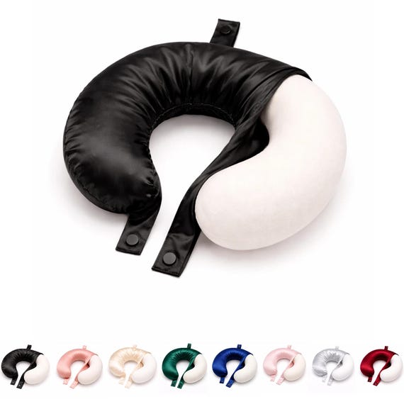 USA Made 100% Mulberry Silk Travel Neck Pillow Replacement Cover Only, Highest 6A Grade Silk 22 Momme Silk Travel Neck Pillow Cover