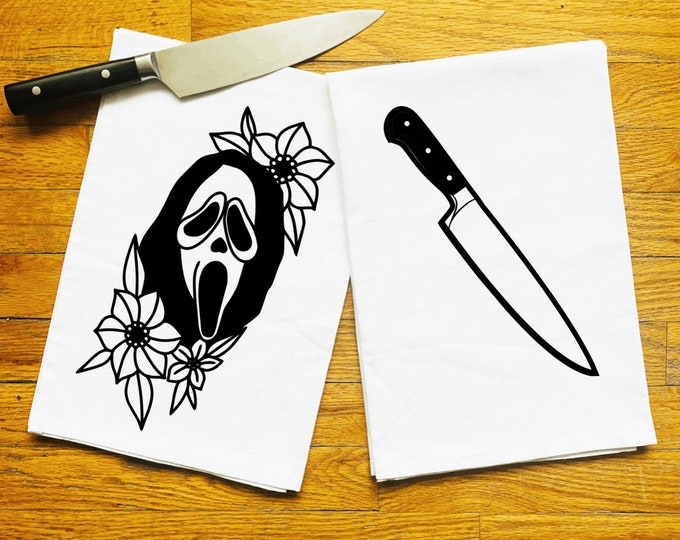 Scream | Ghost Face Kitchen Tea Towels | Halloween Decor | Goth Home Decor | Gifts for Her | Gifts for Him | Horror Fan Gift | Kitchen Gift