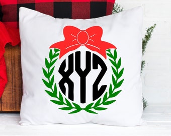 Custom Monogram Christmas Wreath Pillowcase | Christmas Gift | Holiday Decor | Xmas Decorations | Gifts for Them |