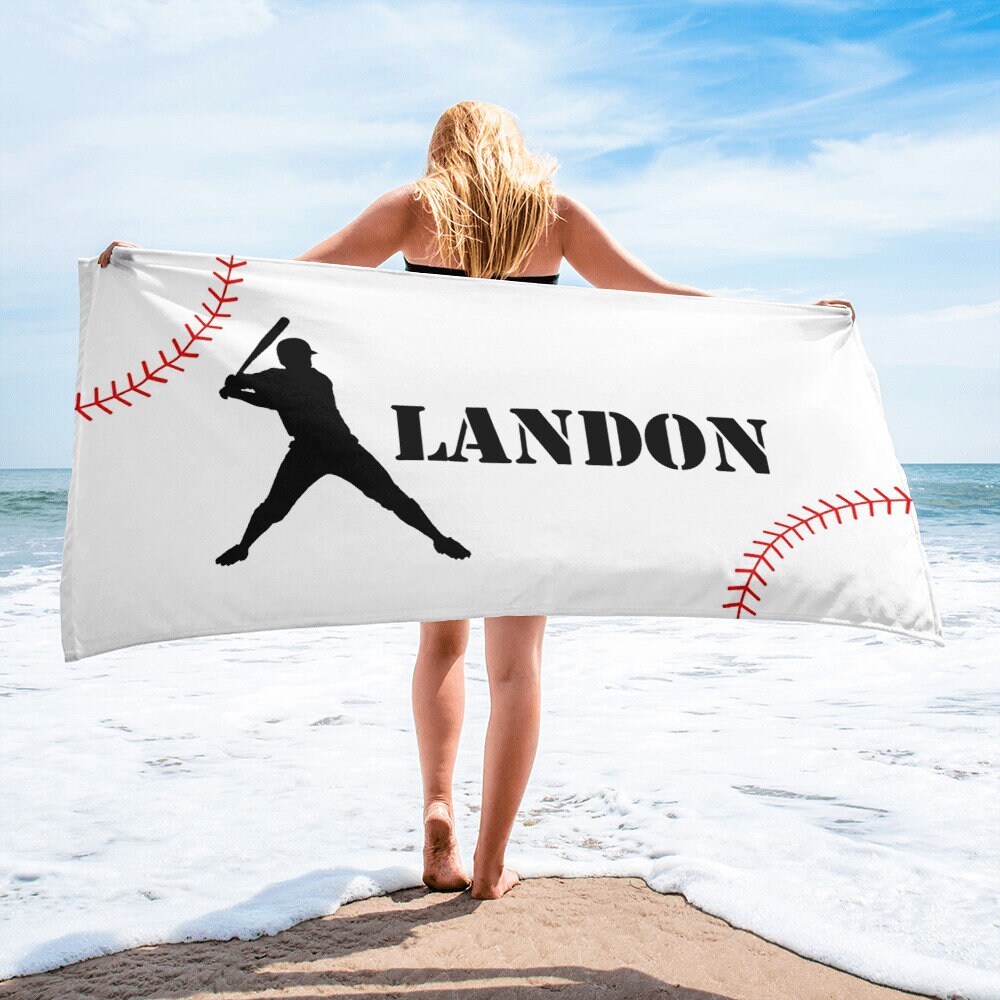 Personalized Baseball Player Beach Towel - Gift For Him - Team Trip