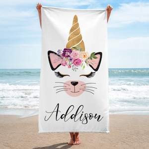 Personalized Caticorn / Unicorn Cat Beach Towel