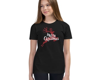 Buffalo Plaid Merry Christmas Youth Short Sleeve T-Shirt